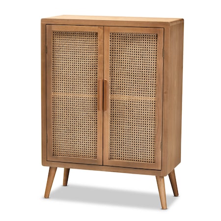 Baxton Studio Alina Oak Finished Wood and Rattan 2-Door Accent Storage Cabinet 162-10554